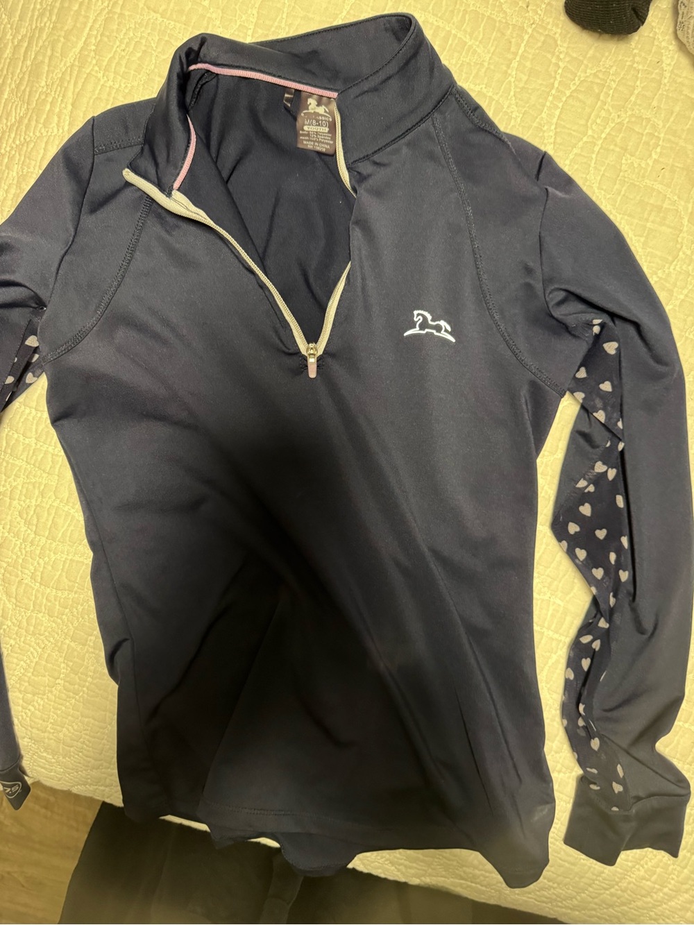 Joules Navy Half-Zip Performance Top with Heart-Print Panels